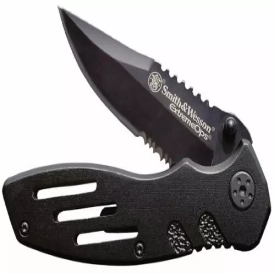 Smith & Wesson Folding Knife W/ Serrated Clip Point Blade and Aluminum Handle