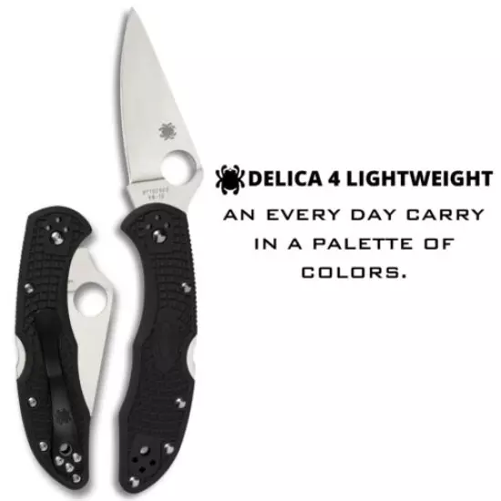 Spyderco C11FPBK Delica 4 Flat Ground Stainless Steel PlainEdge Knife - Black