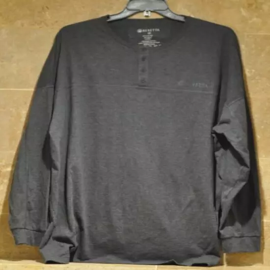 Beretta Men's 3XL XXXL Long Sleeve Henley Shirt Gray New $60 Trap Shooting