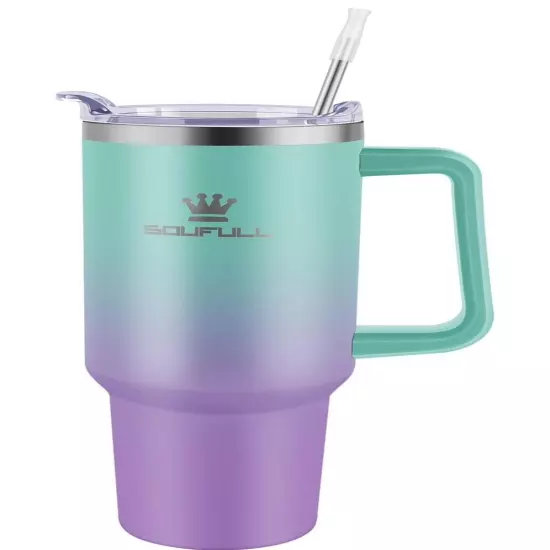 40 oz Tumbler with Handle and Straw Lid, 100% Leak-proof 40 Oz, A-GreenPurple 