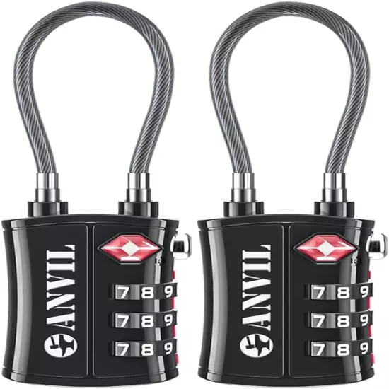 TSA Approved Luggage Locks - Re-Settable 3-Digit Combination Cable Lock with All