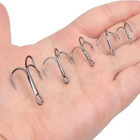 200pcs Treble Fishing Hook Round Bend Sharp Treble Hooks Size 1/4/6/8/10/12/14