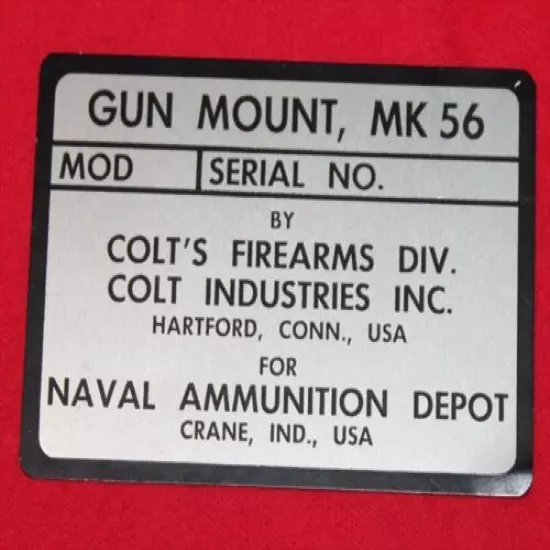 COLT Firearms Factory MK 56 Gun Mount ID Tag new style