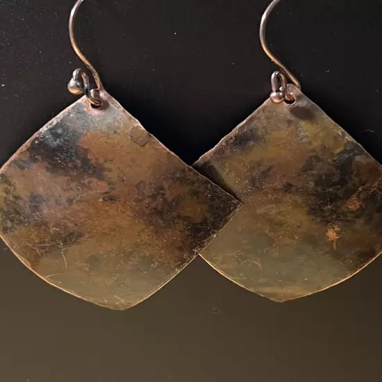 Abstract Handcrafted Copper Earring with Original Patina