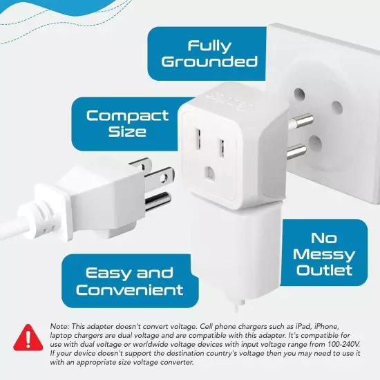 Ceptics Thailand Travel Adapter with Dual USA Input Type O Ultra Compact - 3 Pac