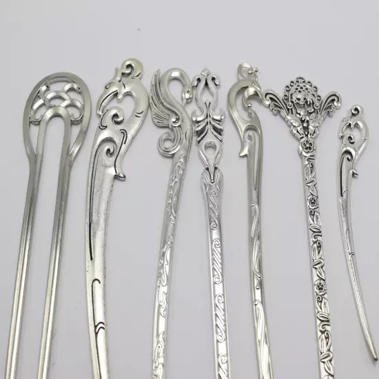 5 Pcs Tibet Silver Metal Hair Forks Traditional Hair Stick Chopstick Chignon Pin