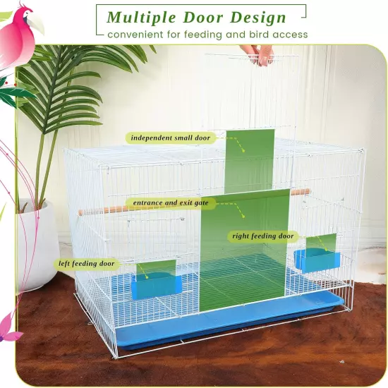 4 Pcs Flight Bird Cage Foldable Metal Crate Food Boxes Standing Posts Iron White