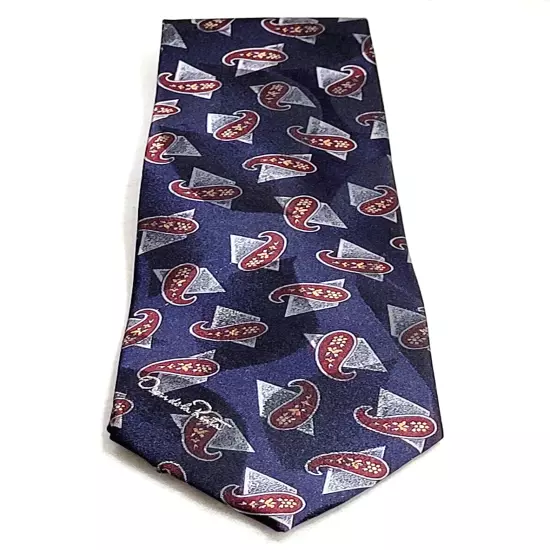 Oscar De La Renta Blue Business and Casual Necktie Blue with Paisley on Diamonds