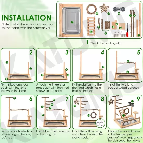 KATUMO Bird Playground Perch Stand Natural Parrot Playstand 