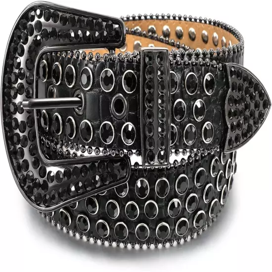 Women Men Rhinestones Belt Bling Cowboy Studded Leather Belt Diamond Waist Belt