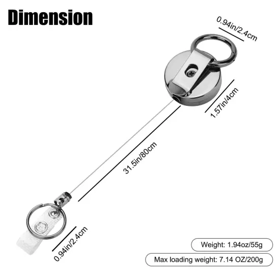 Retractable Badge Reel ID Card Holders Heavy Duty With Belt Clip Key Ring 2packs