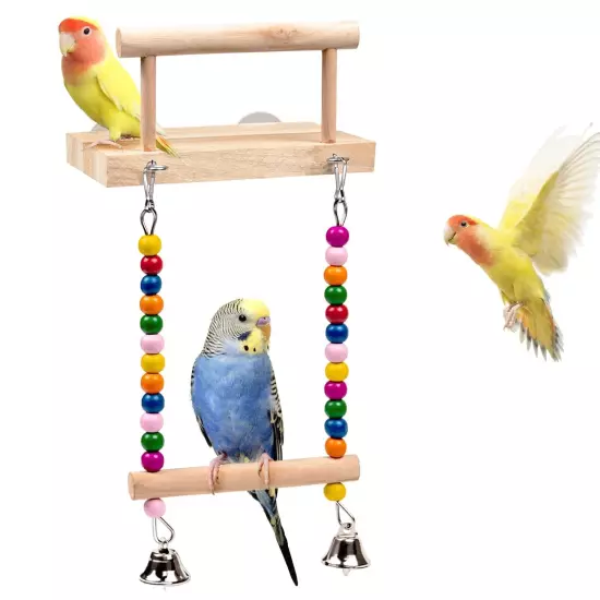 Bird Perches Parrot Wooden Platform Bird Toys Swing Hanging Perch Platform Co...