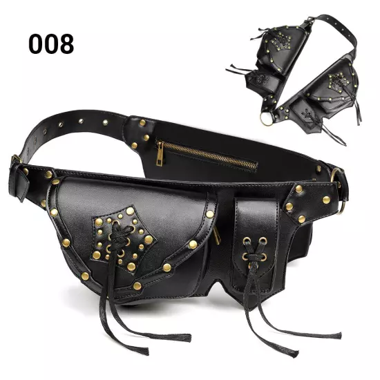 Rock PU Leather Shoulder Motorcycle Skull Bag Waist Pack Bag Handbag Leg Purse