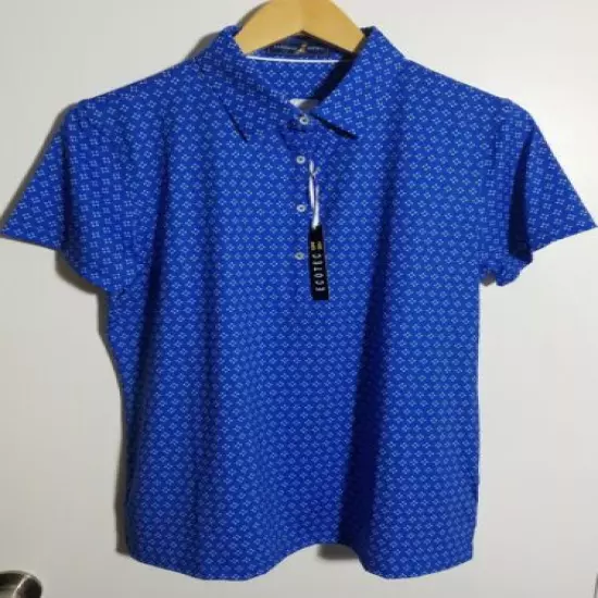 NWT WOMEN'S FAIRWAY MEWS POLO, SIZE: LARGE, COLOR: BLUE/WHITE (J377)