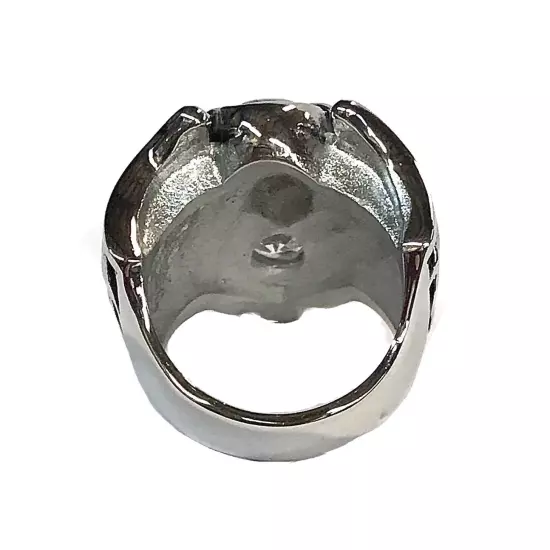 Stainless Steel Men’s Biker Style Ring Size 8 Skull & CZ Stone 19+ Grams