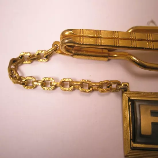 FV Monogram Initial Cable Link Chain Vintage HICKOK Pendant Tie Bar Clip