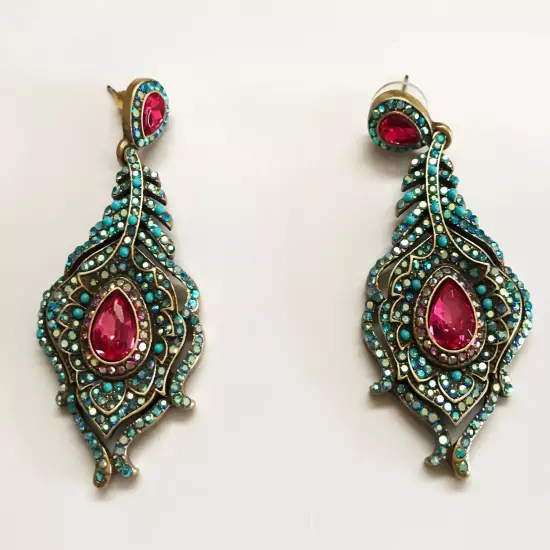 Vintage BJ Phoenix Tail Crystal Rhinestones Earrings