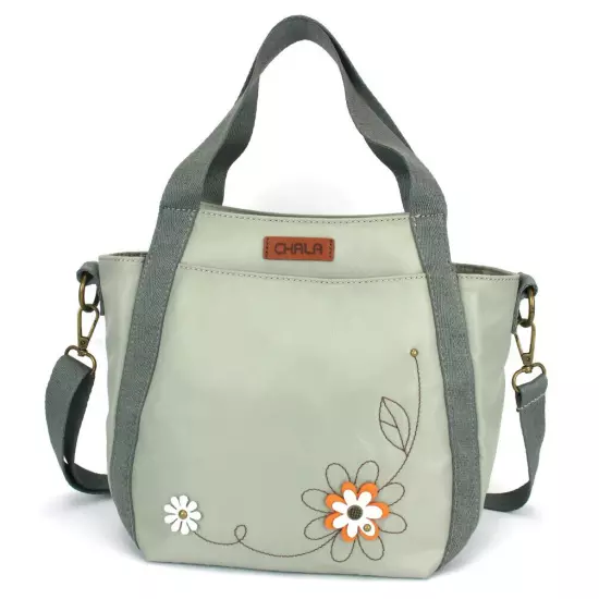 NEW CHALA SAGE GREEN DAISY FLOWER RFID VENTURE MINI CARRYALL TOTE PURSE