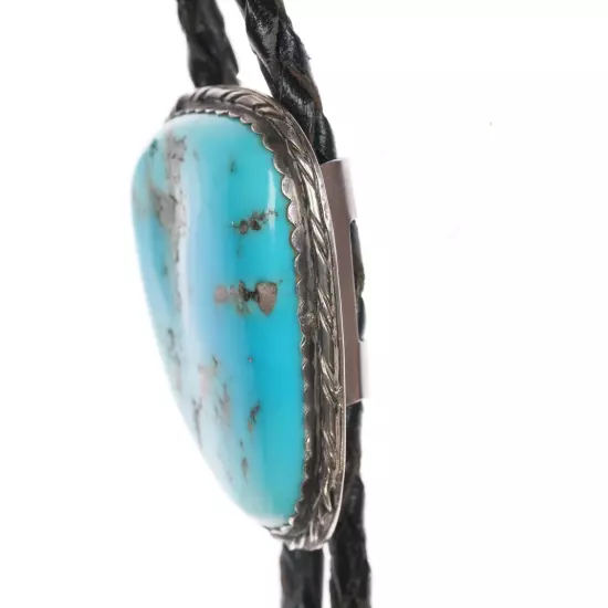 Vintage Native American sterling and Kingman turquoise bolo tie