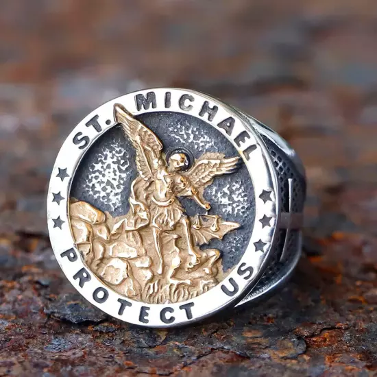 Catholic Archangel St.Michael Cross Ring Stainless Steel Pendant Vintage Jewelry