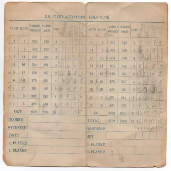 1940s Golf Score Card US Fleet Activities Sasebo Japan