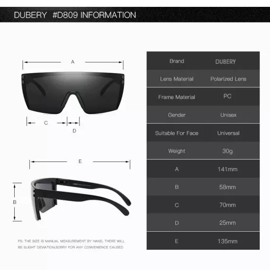 DUBERY Oversized Polarized Sunglasses Men Outdoor Travel Sun Glasses Lightweight