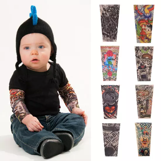 Kids Cute Temporary Warm Fake Tattoo Sleeve Full Arm Sunscreen Accessories 