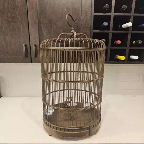 Expanding Vintage Birdcage Round Teak Wooden Bird Cage Three Tiers