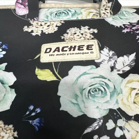 Dachee Laptop Shoulder Messenger Bag Black Peony Pattern Waterproof