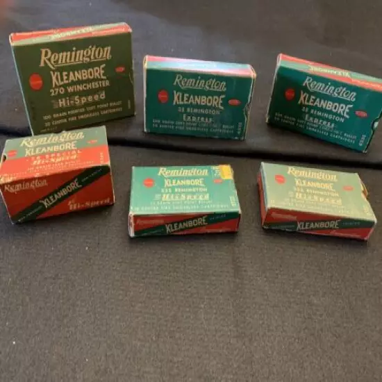 Assortment of 6 Vintage Remington Kleanbore Rifle & Pistol Ammunition Boxes