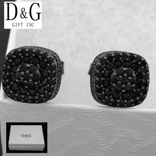 DG Men's Sterling Silver 925.Black CZ Iced Bling 10mm*Earring.Hip Hop Unisex*Box