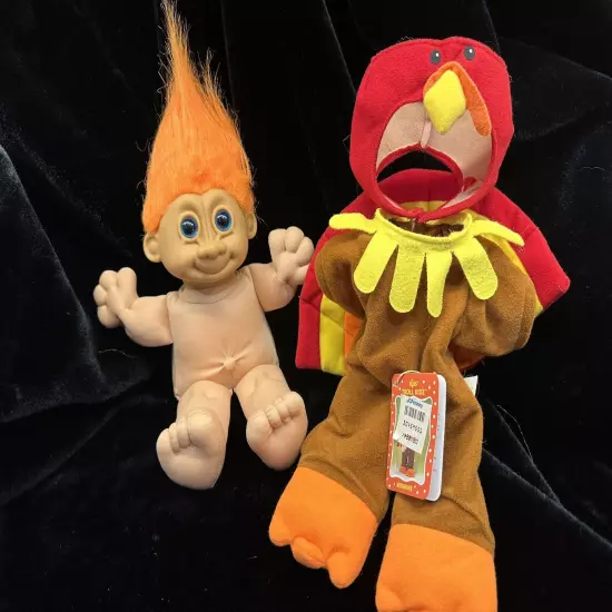 NEW w/ Tag-Russ Troll Kidz Wishbone Doll Wearing Thanksgiving Turkey Costume 12"