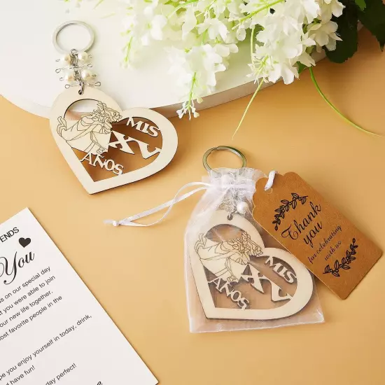 60 Sets Quinceañera Favors Wooden Heart Shape Keychain Heart Keychain Recue