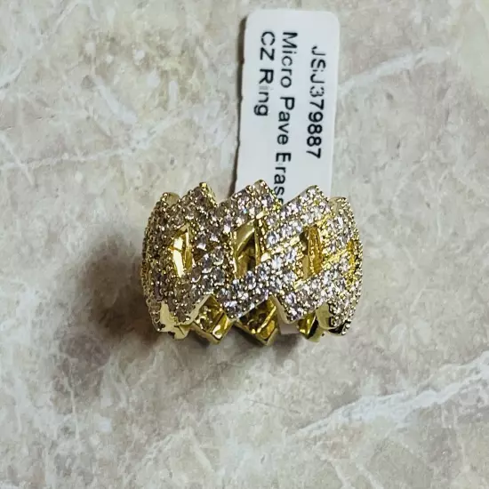 Cuban Link Ice Out Men’s Gold Tone Ring Size 7-NW