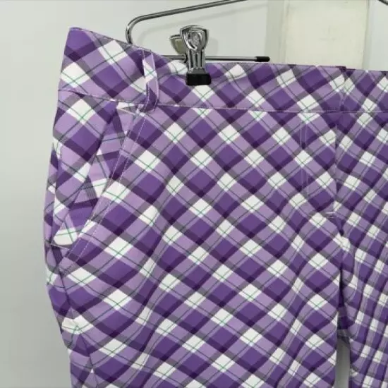 AUR Ladies Golf Shorts Size 8 Purple White Diamond Plaid