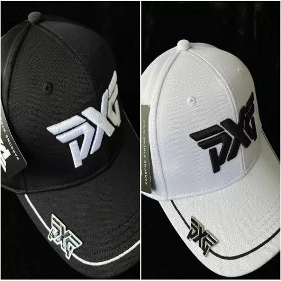 Black/White -PXG Hat Golf Baseball Cap Line Pattern Caps Adjustable W/ Ball Mark