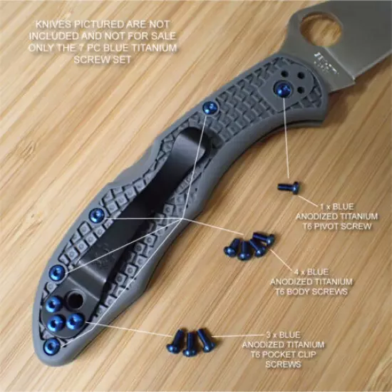 Spyderco Endura 4 Custom Titanium 8pc BLUE Anodized Torx Screws Set NO KNIFE