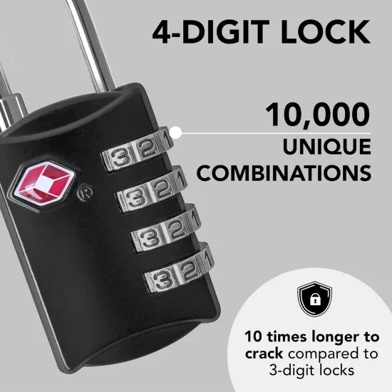 TSA Luggage Locks (2 Pack) - 4 Digit Combination Steel Padlocks - Approved Trave