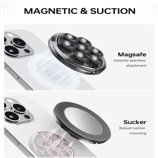 Magnetic Suction Grip with Adjustable Ring Stand ,Hands-Free Phone Grip