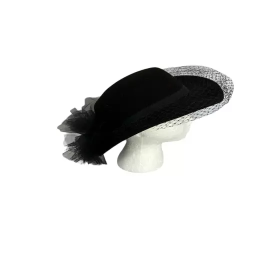 Bollman Doeskin Women’s Hat Black 100 % Wool Structured With Band, Netting USA