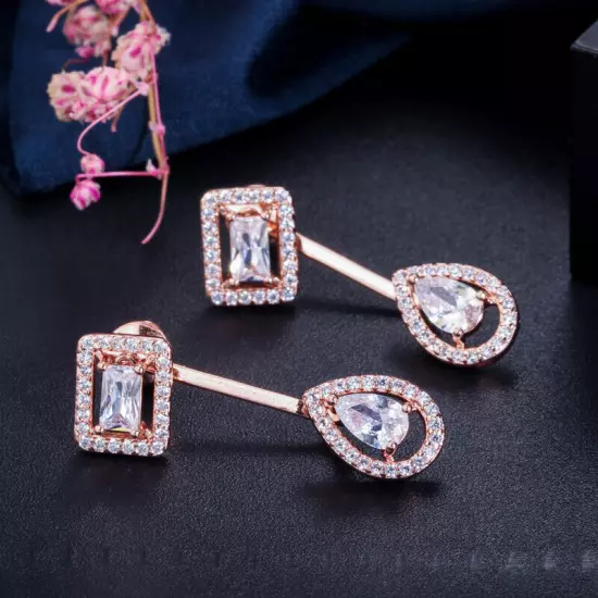 Women Chic Silver Plated Cubic Zirconia Stud Drop Earrings Fashion Party Jewelry