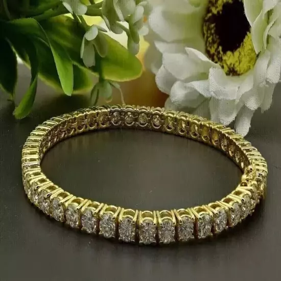 5Ct Round Cut Lab Created Diamond Men's Tennis Bracelet 14K Yellow Gold Finish