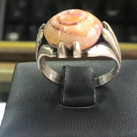 Men Silver Ring 925 Sterling Yemen Agate Aqeeq خاتم عقيق سليماني عين ايراني