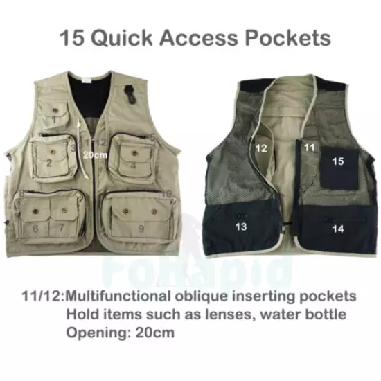 Safari Photo Vest Travel Hiking Fishing Camping Hunting Director Video Vest - M