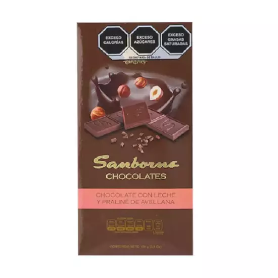 TABLILLA DE CHOCOLATE CON LECHE CON PRALINE DE AVELLANA 100G SANBORNS