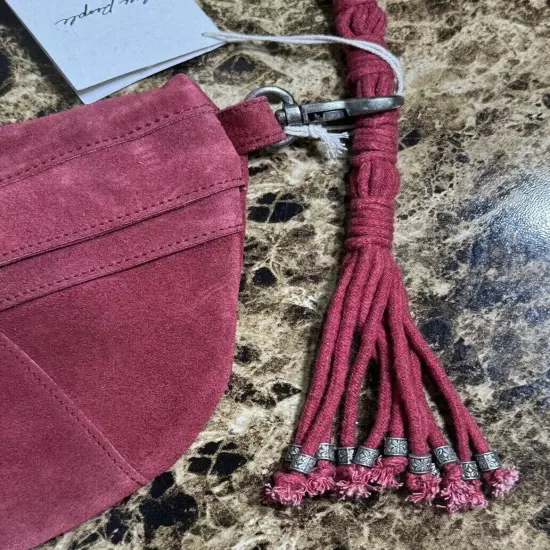 Free People Sweet Talker Red Suede Sling Bag Braided Strap Beaded Tassel NWT $88