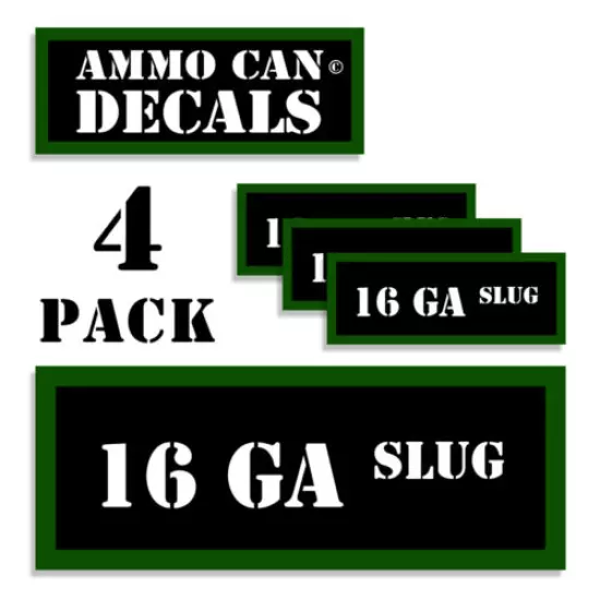 16 GA SLUG Ammo Can Decals 16 Gauge Slug Ammunition Stickers -Vinyl- 4 pack 3"