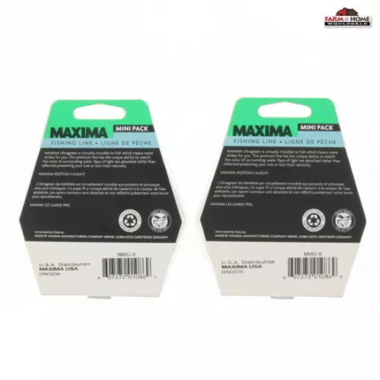 (2) Maxima Ultragreen Mini Pack Monofilament Fishing Line 8lbs 110yds ~ NEW