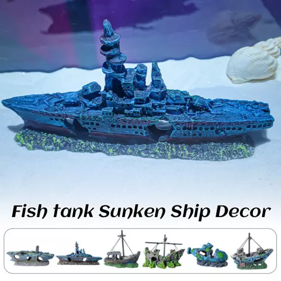 Aquarium Sunken Ship Decoration Resin Fishtank Ornaments Hideout Boat Statues