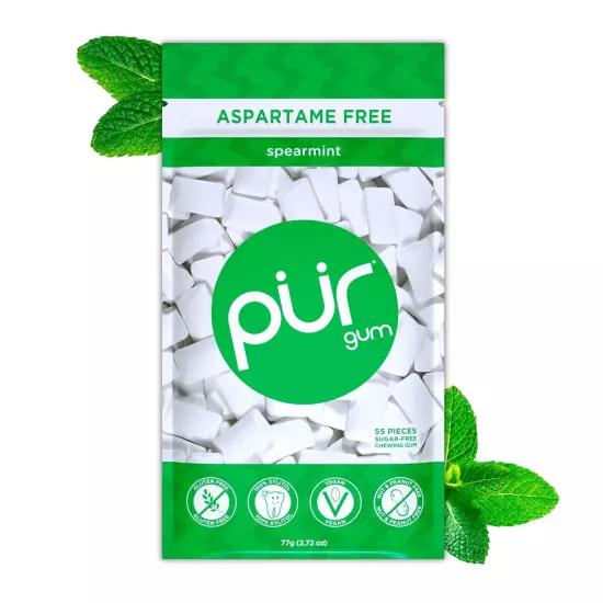 PUR Gum Aspartame Free Chewing Gum 100% Xylitol Natural Spearmint Flavored Gum